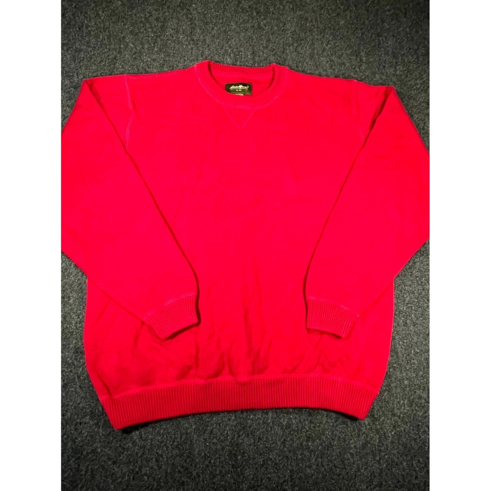 Eddie Bauer Sweater Men XL Red Cotton Tight Knit Ribbed Crew Neck Casual Outdoor - Picture 1 of 9
